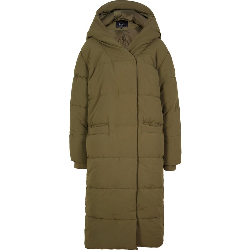 bonprix Vatovaný kabát, oversize, s kapucňou, z recyklovaného polyesteru, farba zelená