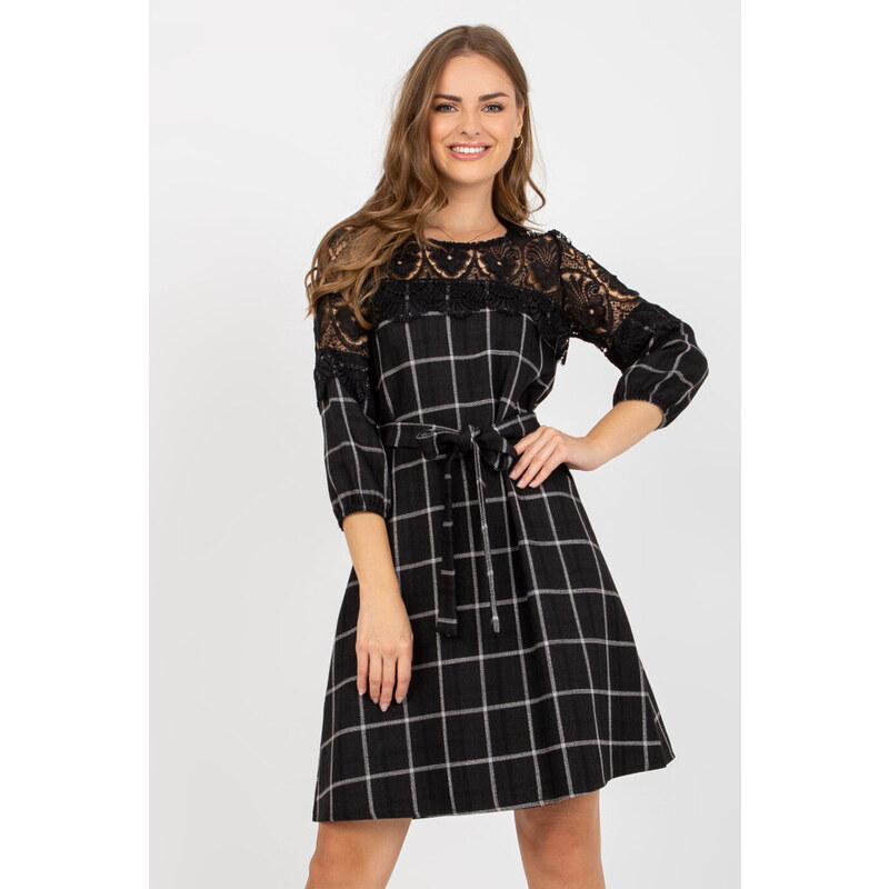 Glara Úpletové vlnené šaty s čipkou 36165691