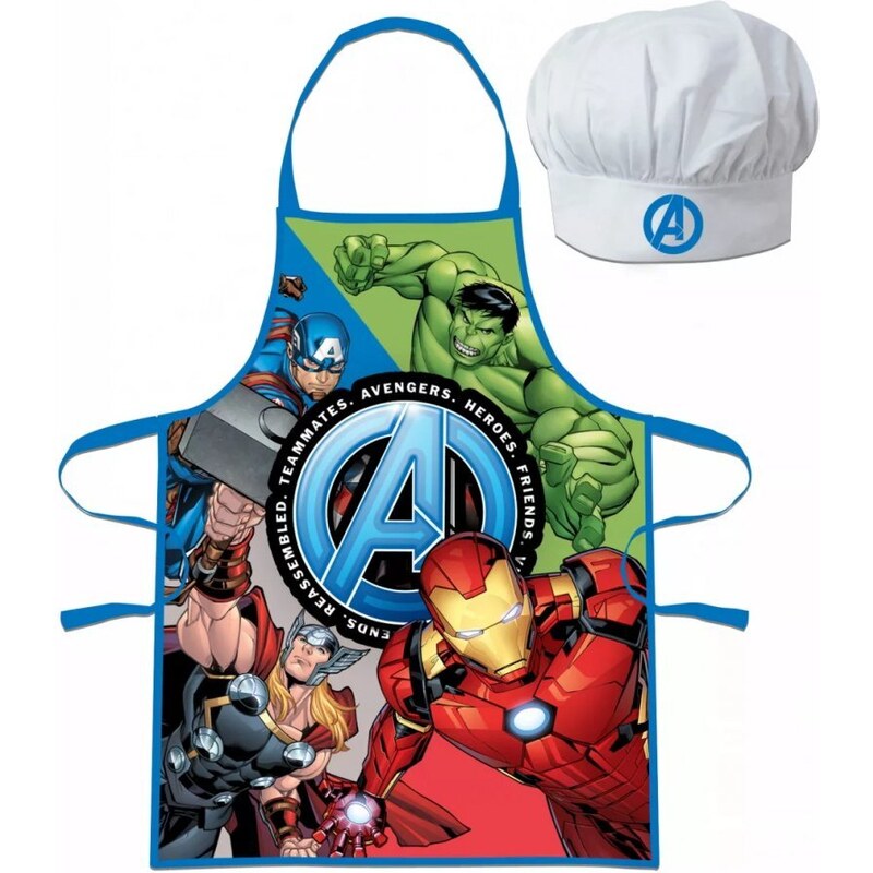 EUROSWAN Detská / chlapčenská zástera s kuchárskou čiapkou Avengers - MARVEL - pre deti 3 - 8 rokov