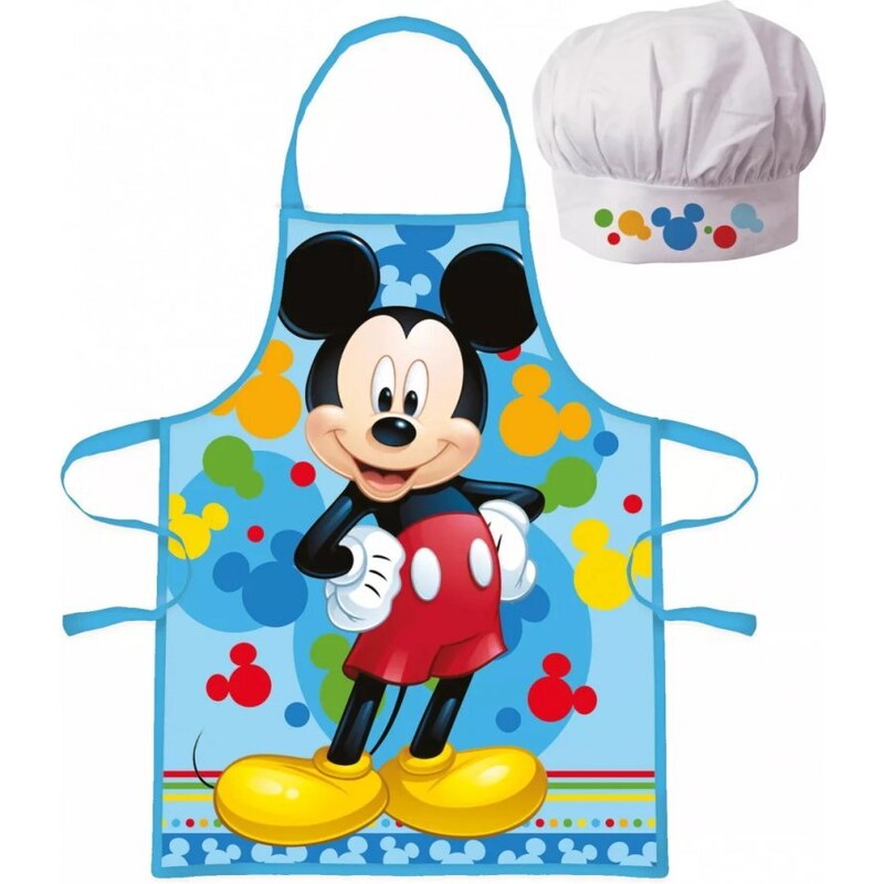 EUROSWAN Detská / chlapčenská zástera s kuchárskou čiapkou Mickey Mouse - Disney - pre deti 3 - 8 rokov