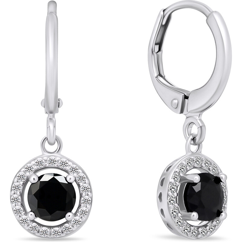 Brilio Silver Elegantné strieborné náušnice s čiernym zirkónom 66595425