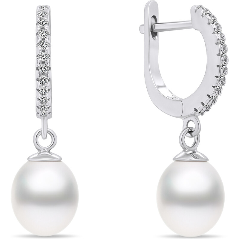 Brilio Silver Pôvabné strieborné náušnice s perlami EA650W 66590064