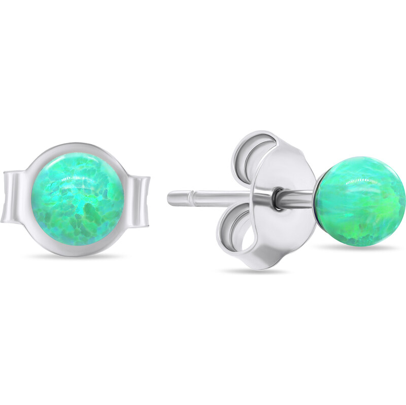 Brilio Silver Zelené strieborné náušnice kôstky so syntetickými opálmi 66594916