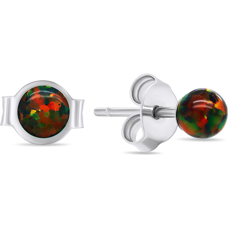 Brilio Silver Čierne strieborné náušnice kôstky so syntetickými opálmi 66591526