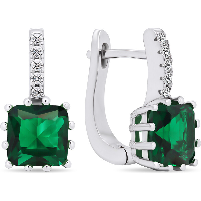 Brilio Silver Originálne strieborné náušnice so zelenými zirkónmi 66631221