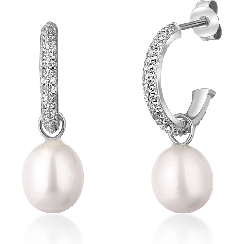 JwL Luxury Pearls Nádherné strieborné náušnice kruhy s pravými perlami 66578308
