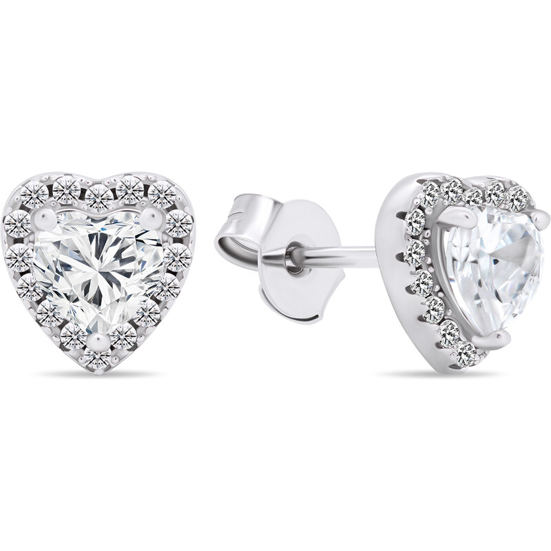Brilio Silver Romantické strieborné náušnice so zirkónmi Srdiečka 66578871