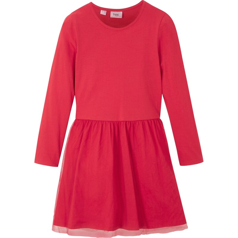 bonprix Džersejové dievčenské šaty s tylom, farba červená 45555430