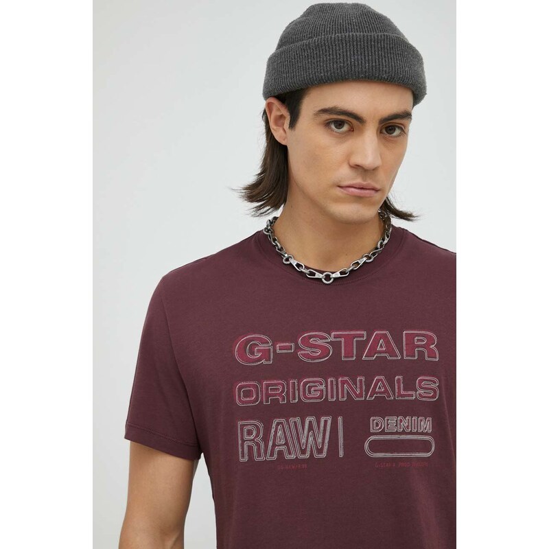 Bavlnené tričko G-Star Raw bordová farba, s potlačou