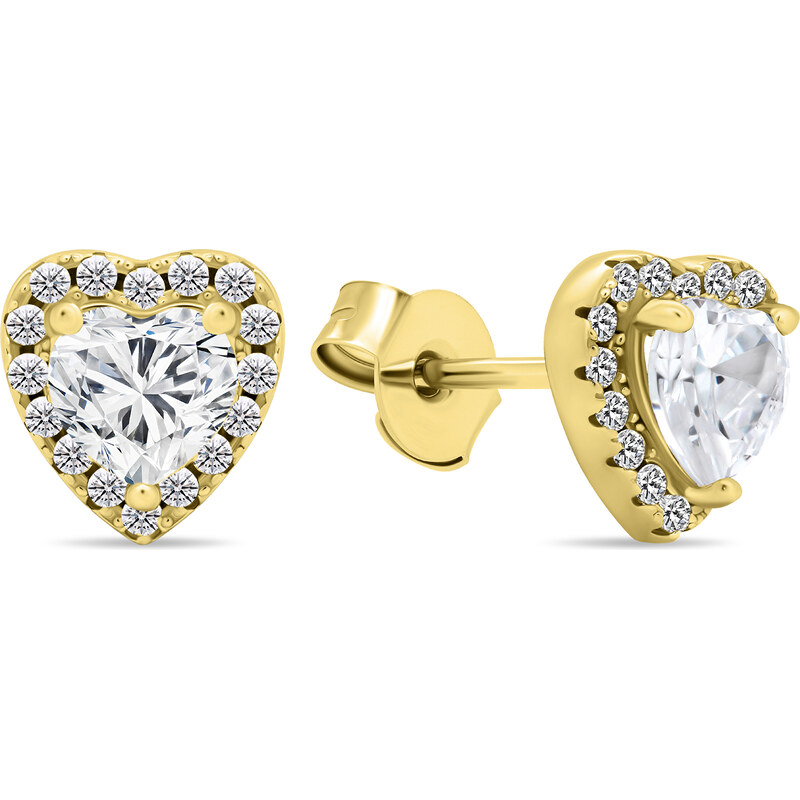 Brilio Silver Romantické pozlátené náušnice so zirkónmi Srdiečka 66974162