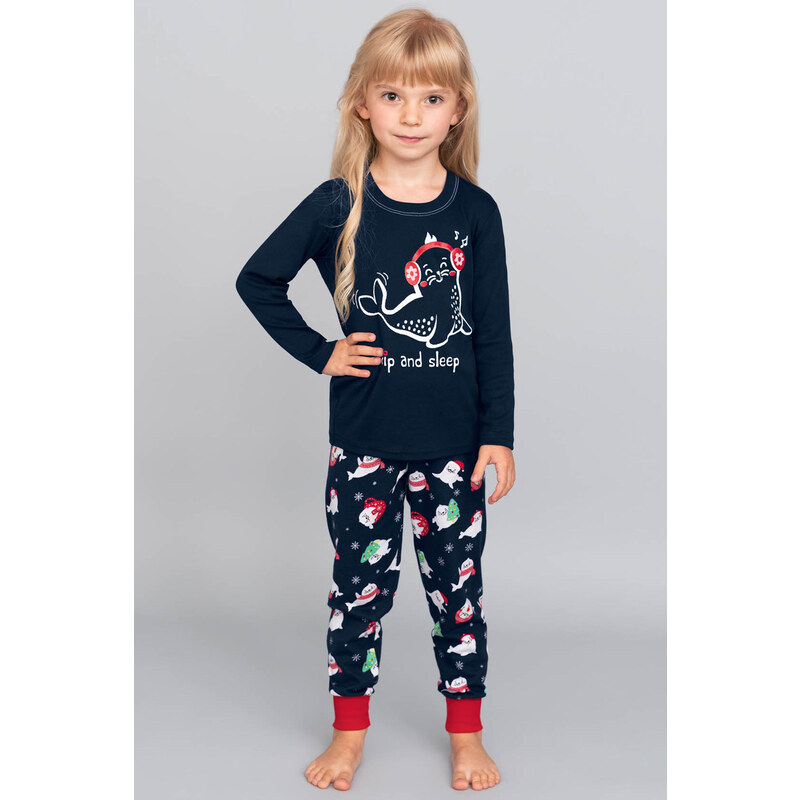 Italian Fashion Vianočné dievčenské pyžamo Kasiana mega soft tmavomodré-140, Farba tmavomodrá
