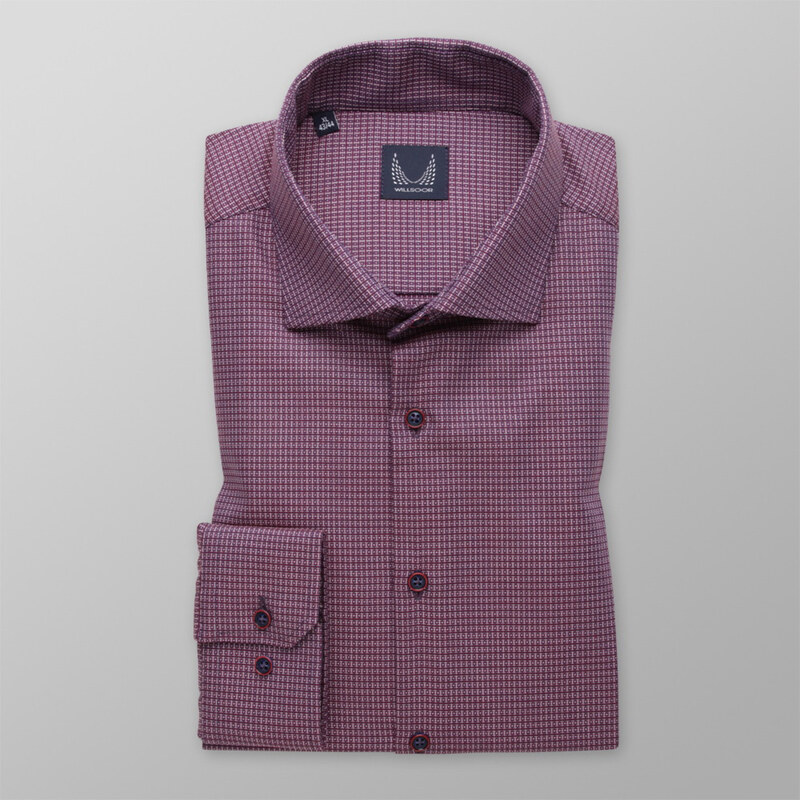 Willsoor Pánska extra slim fit košeľa bordovej farby s károvaným vzorom 14592