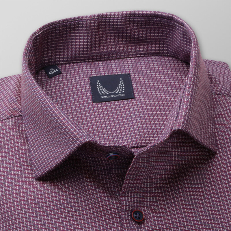 Willsoor Pánska extra slim fit košeľa bordovej farby s károvaným vzorom 14592