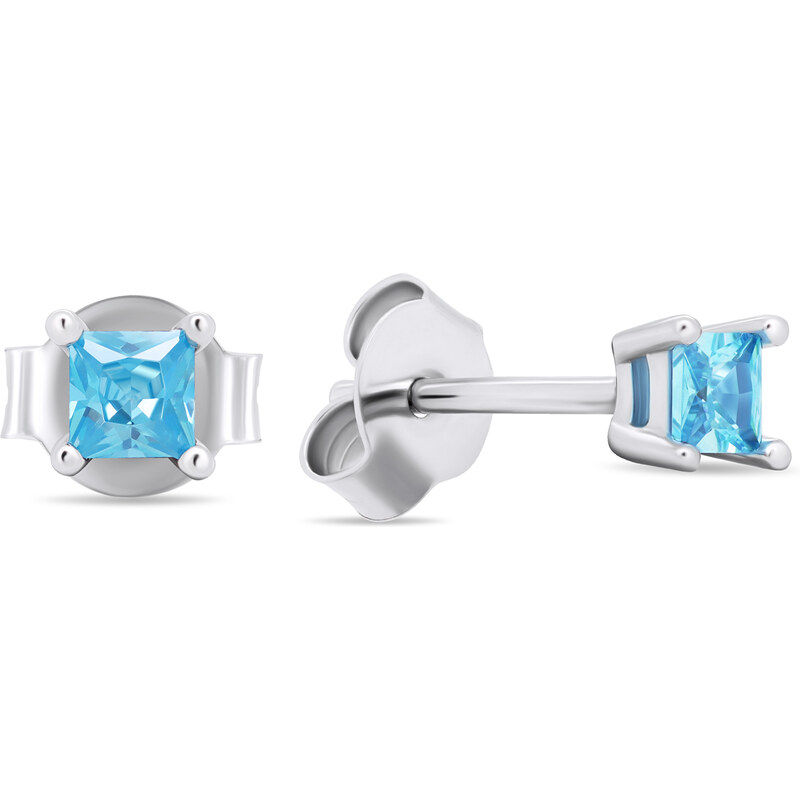 Brilio Silver Strieborné náušnice kôstky so svetlo modrými zirkónmi 66590117