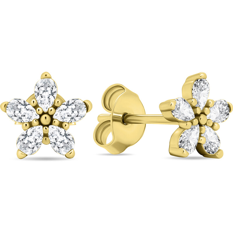 Brilio Silver Trblietavé pozlátené náušnice s čírymi zirkónmi Kytičky 66593492