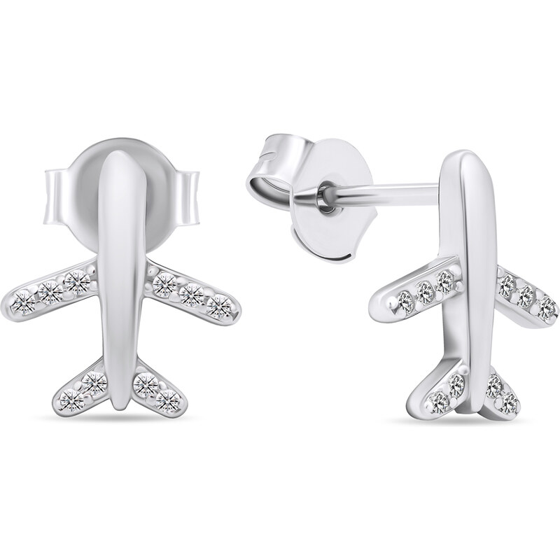 Brilio Silver Moderné strieborné náušnice s čírymi zirkónmi Lietadlá 66597100