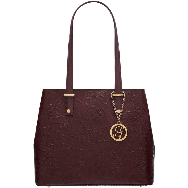 Glamorous by GLAM Kožená kabelka s kvetmi cez rameno - vínová 36391862