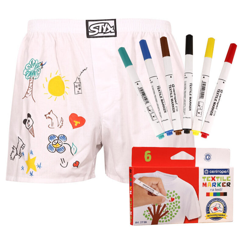 Pánske trenky Styx klasická guma biele + fixy na textil (AF1061) 36392122