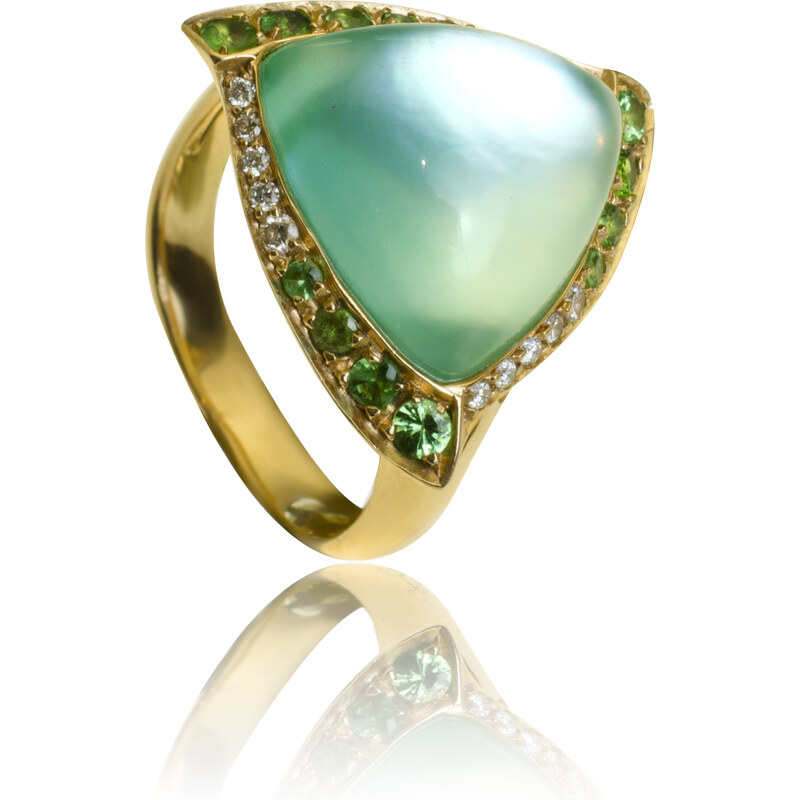Goldie Diamantový prsteň Moraglione 1922 s jadeitom, perleťou, peridotom a horským krištáľom
