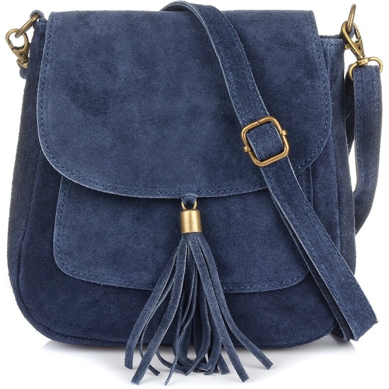 Vera Pelle Modrá dámska semišová crossbody kabelka MEGAN 66572146