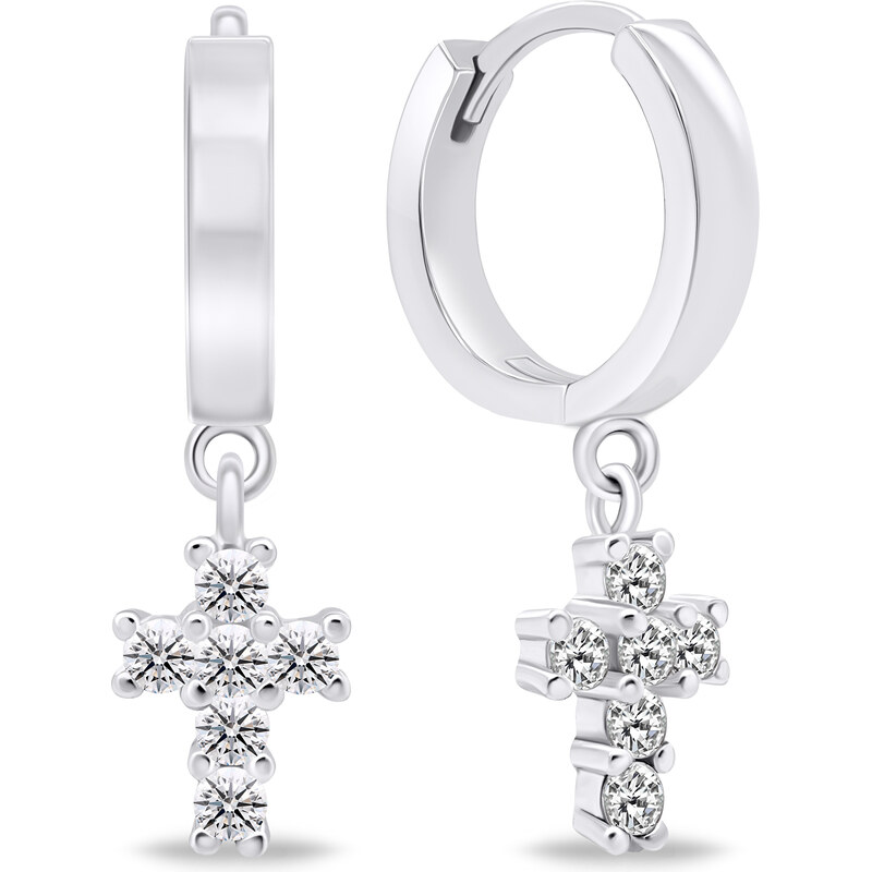 Brilio Silver Strieborné kruhové náušnice Krížik EA644W 66581074