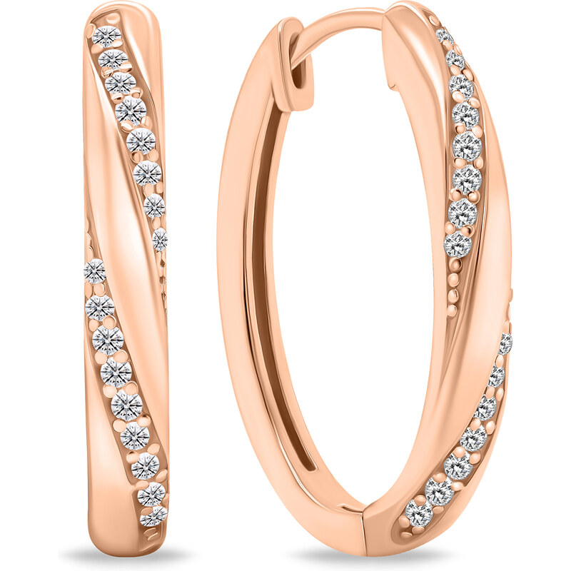 Brilio Silver Slušivé bronzové oválne náušnice s čírymi zirkónmi 66583818