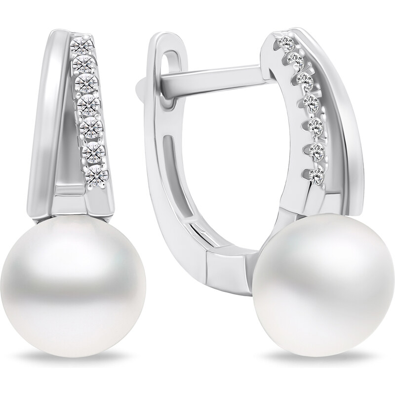 Brilio Silver Jedinečné strieborné náušnice s perlami a zirkónmi 66588671