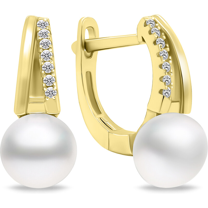 Brilio Silver Jedinečné pozlátené náušnice s perlami a zirkónmi EA675Y 66586286