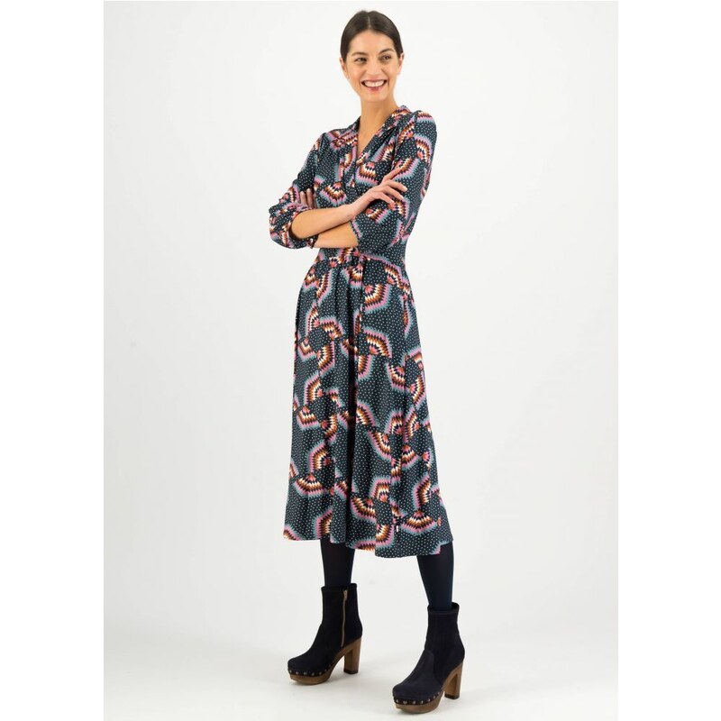 BLUTSGESCHWISTER Modré vzorované midi šaty 36396632