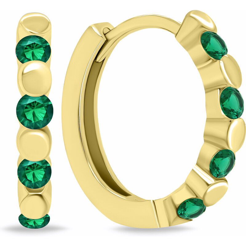 Brilio Silver Štýlové pozlátené kruhy so zelenými zirkónmi EA676YG 66586296