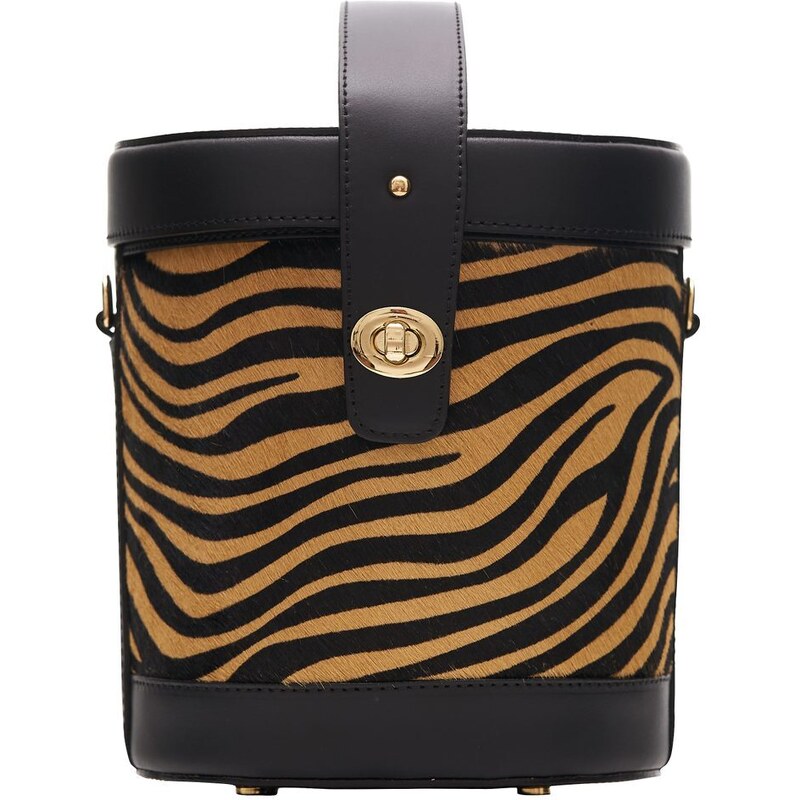 Glamorous by GLAM Dámska kožená kabelka so srsťou - hnedá zebra 36414521