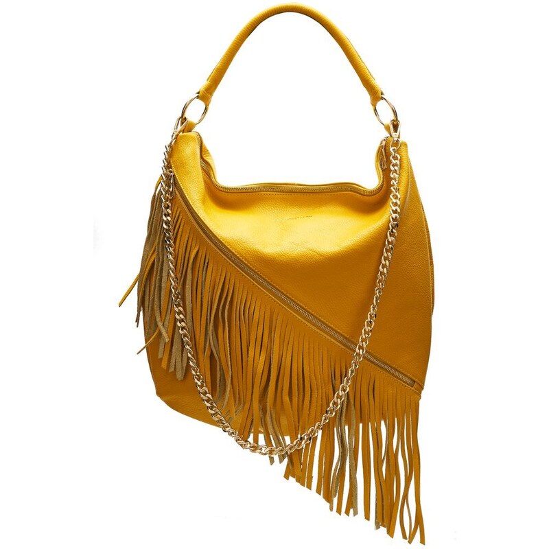 Glamorous by GLAM Kožená kabelka z pravej kože so strapcami - žltá 36414533