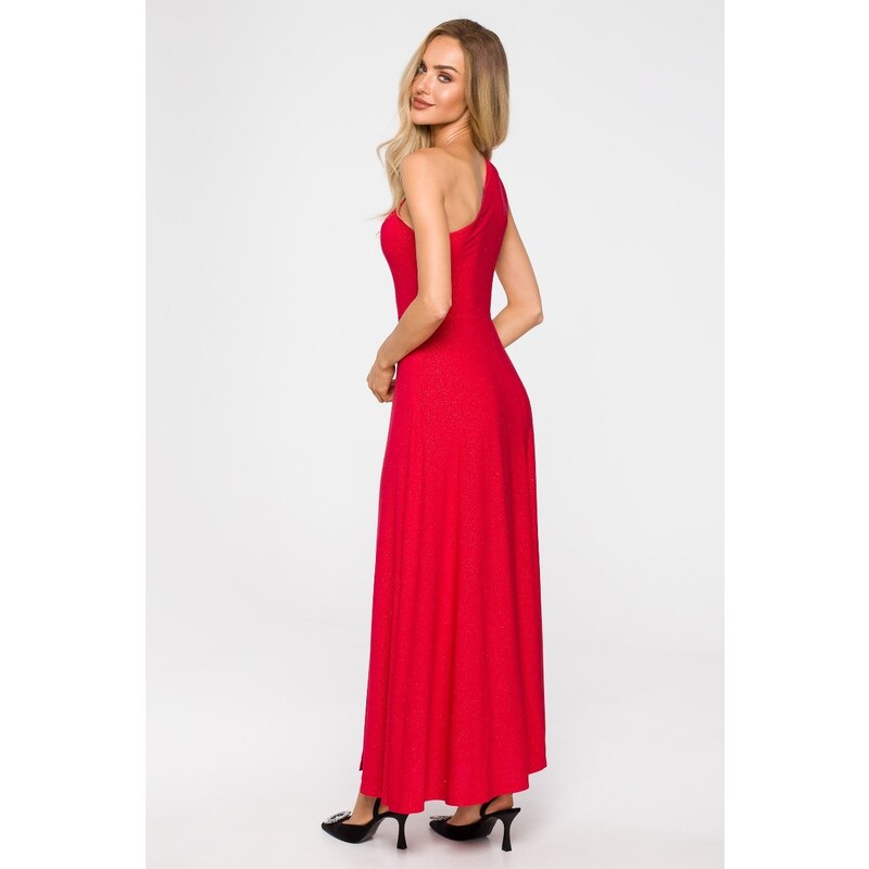 MOE Červené trblietavé šaty s rozparkom M718