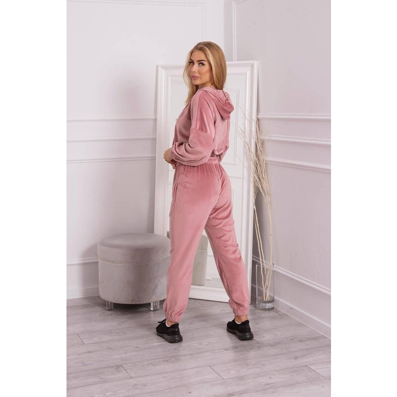 MladaModa Crop-topová velúrová tepláková súprava s kapucňou model 9372 36429360