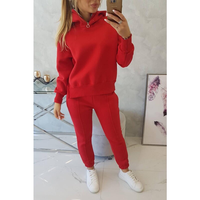 MladaModa Zateplená tepláková súprava s kapucňou model 9373 červená 36430883