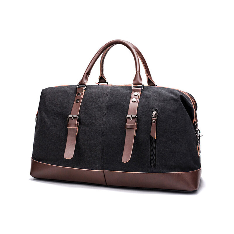 Glara Plátená cestovná retro taška s koženými detailmi 36431866