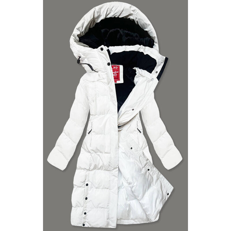 Jejmoda Dlhá dámska zimná bunda s kožúškom MODA025 biela