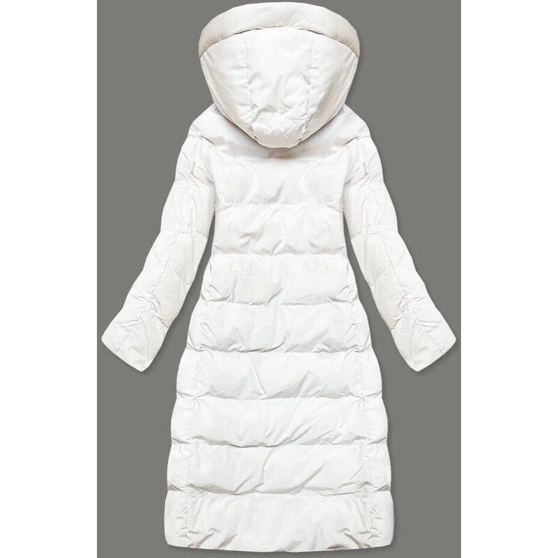 Jejmoda Dlhá dámska zimná bunda s kožúškom MODA025 biela