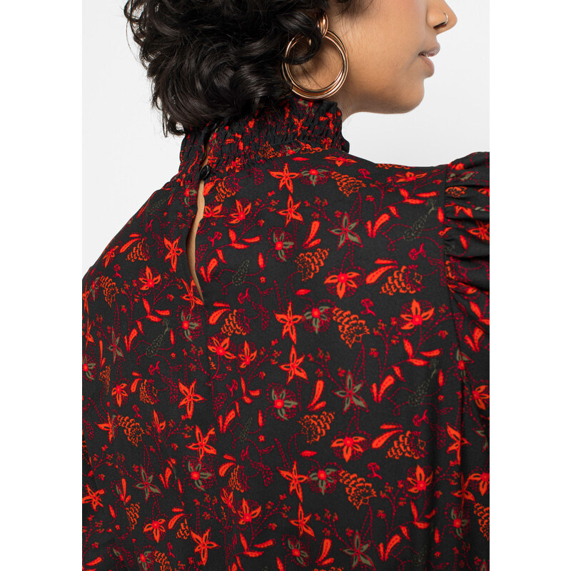 bonprix Midi šaty s kvetovaným vzorom, farba čierna, rozm. 48