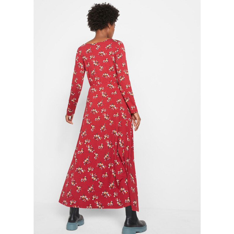 bonprix Maxi šaty s potlačou, dlhé rukávy, farba červená