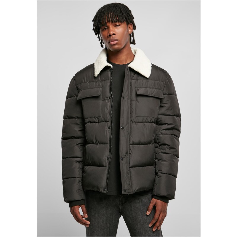 Urban Classics Sherpa Collar Padded Shirt Jacket Black 50646937