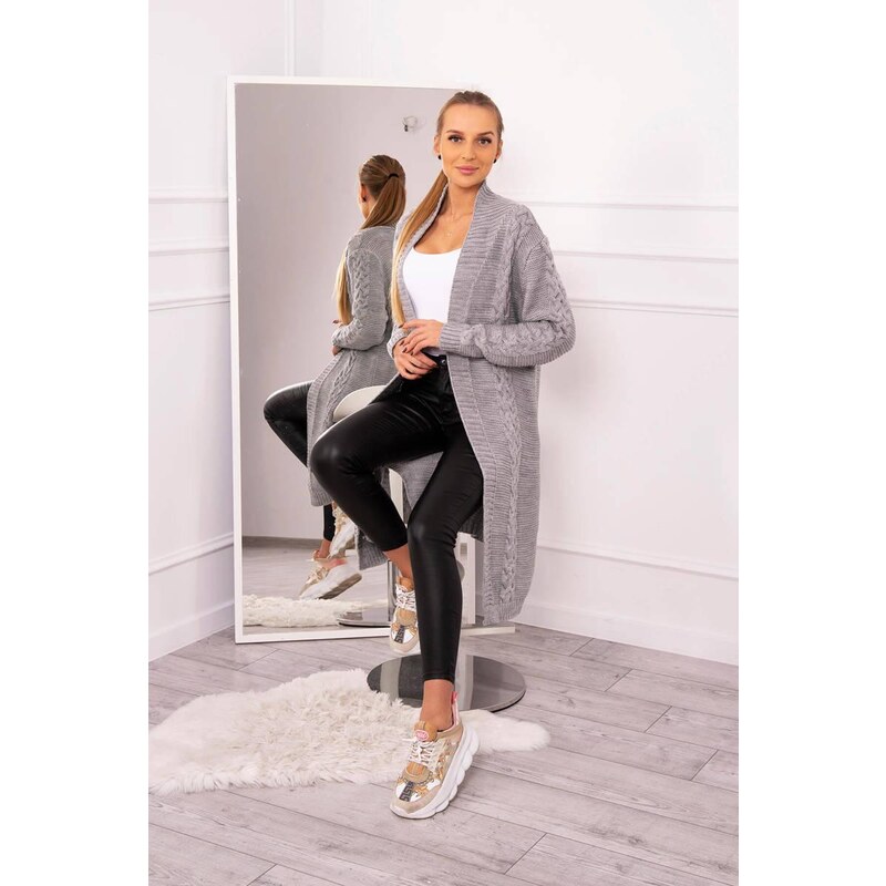 MladaModa Kardigánový úpletový sveter model 2019-1 šedý