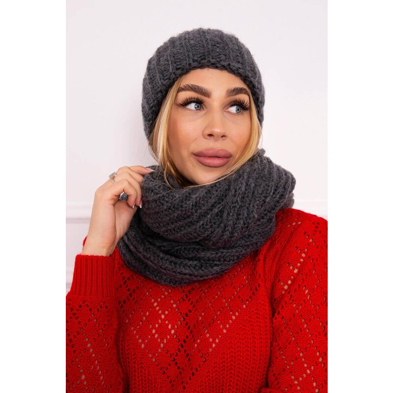 MladaModa Komplet - dámska čiapka + komín P100 grafitový 36491626