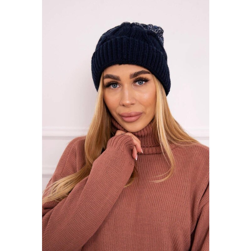 MladaModa Dámska čiapka s brmbolcom K248 farba námornícka modrá 36491676