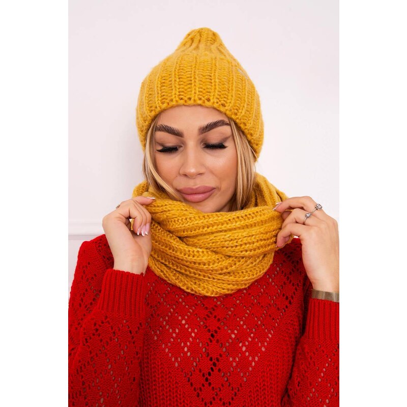 MladaModa Komplet - dámska čiapka + komín P100 horčicový 36492325