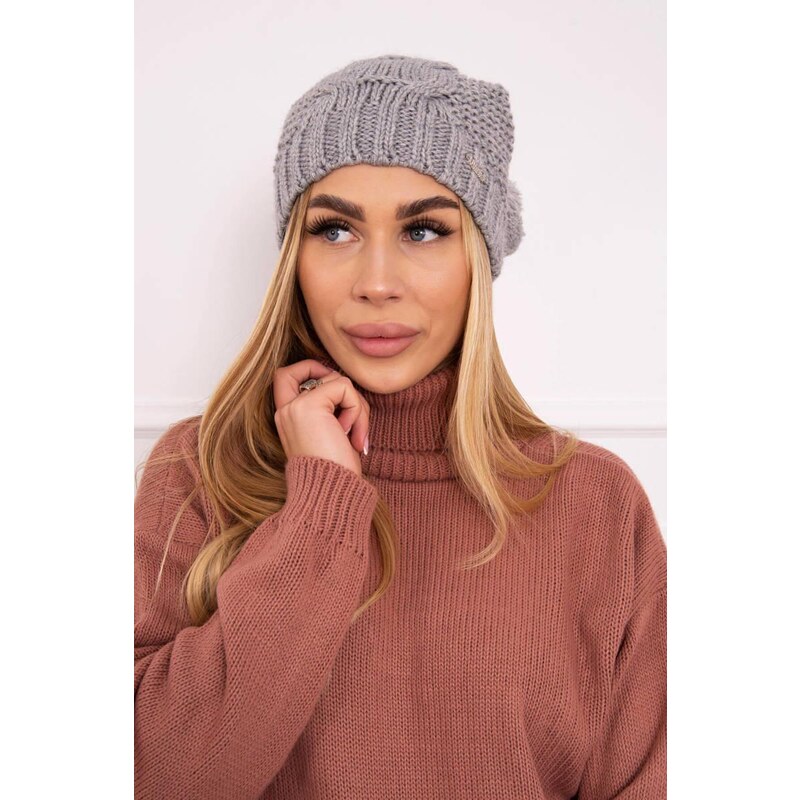 MladaModa Dámska čiapka s kožušinkovým brmbolcom K243 šedá 36492419