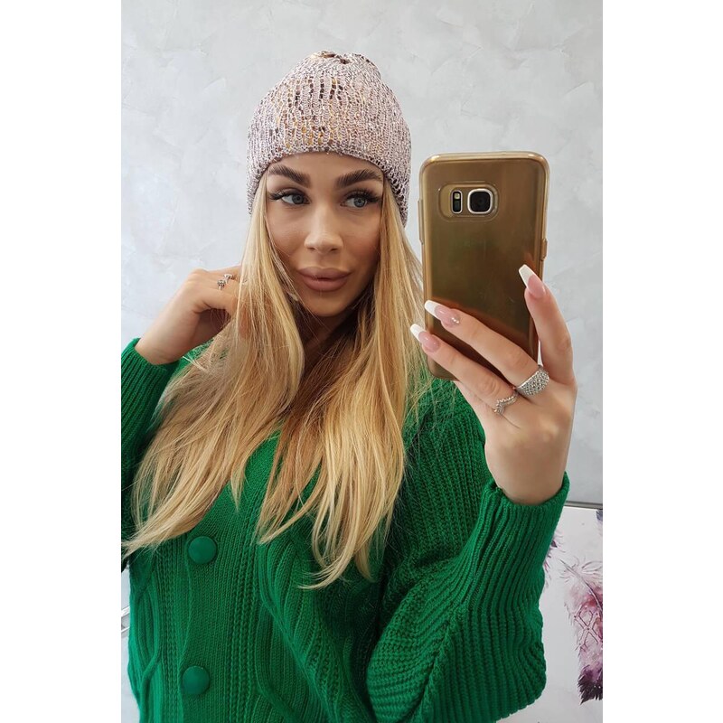 MladaModa Dámska čiapka s motívom pantera K233 pudrovo ružová 36492469