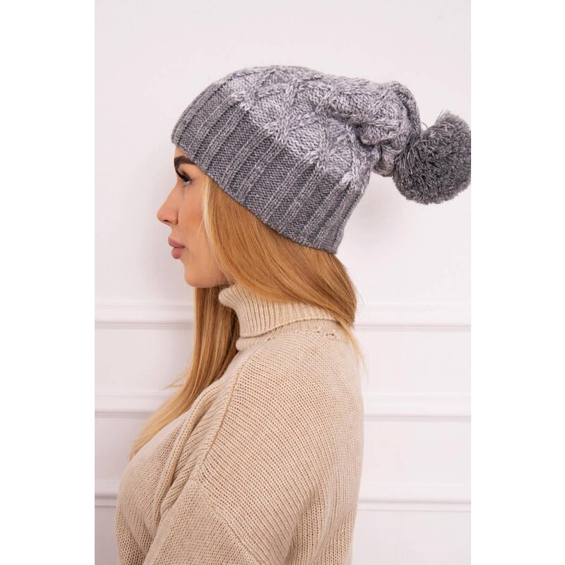 MladaModa Dámska čiapka s brmbolcom Milano K203 šedá melanž+šedá 36429348