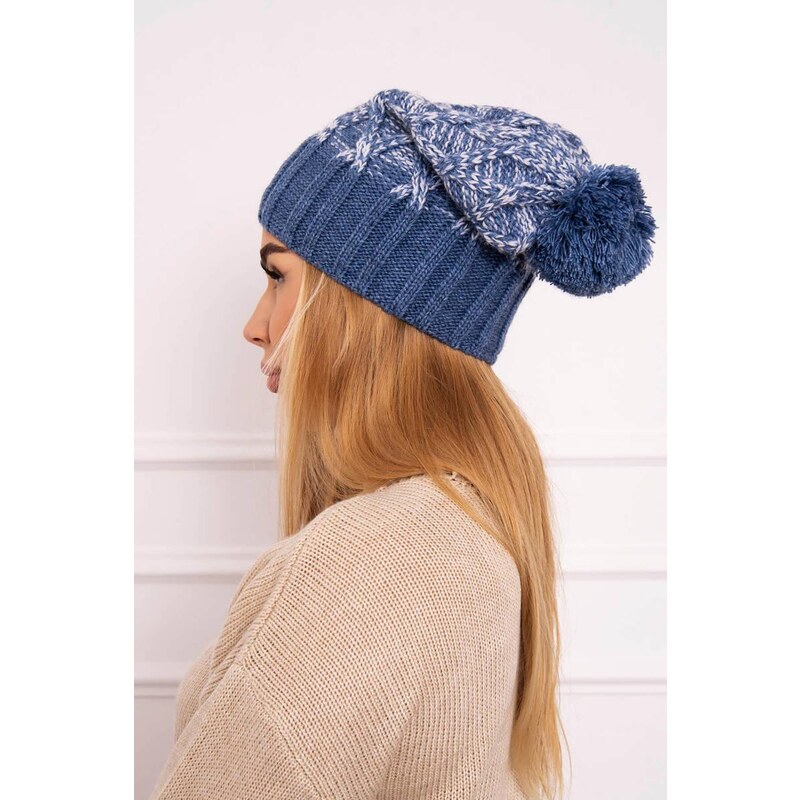 MladaModa Dámska čiapka s brmbolcom Milano K203 džínsová melanž+farba 36917971