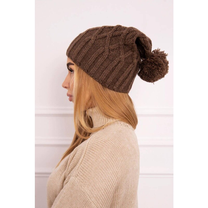 MladaModa Dámska čiapka s brmbolcom Milano K203 farba mocca 36430864